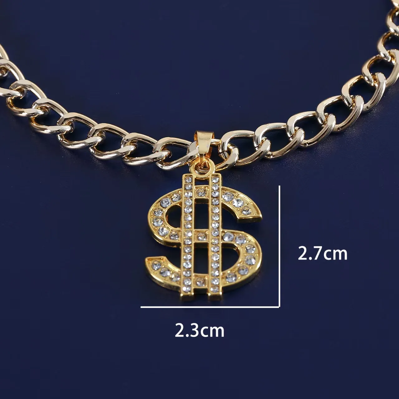 Golden Dollar Chihuahua Dog Accessories for Cat Neck Wear Fancy Zircon Pet Necklace Adjustable Cosplay Small Medium Puppy Collar