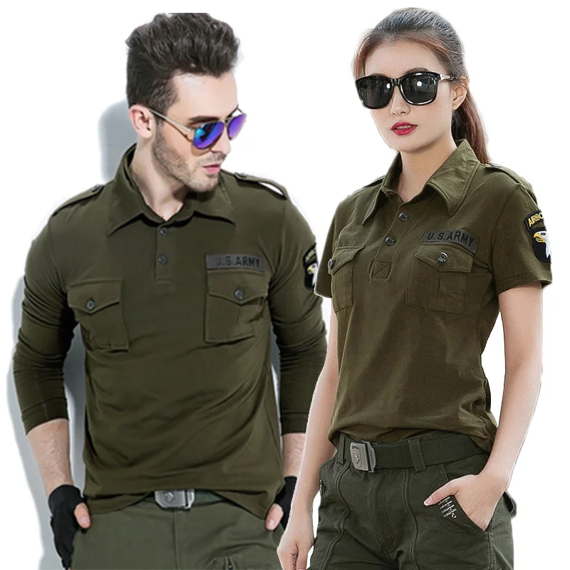 Military Camo T-Shirt Polo Shirt Men Women Cotton Outdoor Tactical Short Sleeves Long Crew Neck Top Couples Clothing