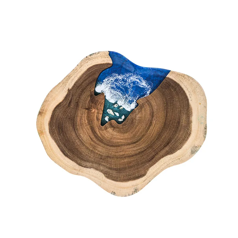 Wood Cutting Board with Ocean Resin Art Natural Non-Splicing Acacia Wood Cheese Board Reversible Charcuterie Board Kitchen Decor