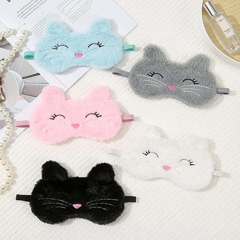 {MX} Cute Cartoon Cat Plush Sleeping Eye Mask Comfortable Sleep Aid Eyeshade Travel Home Shading Light Eye Cover