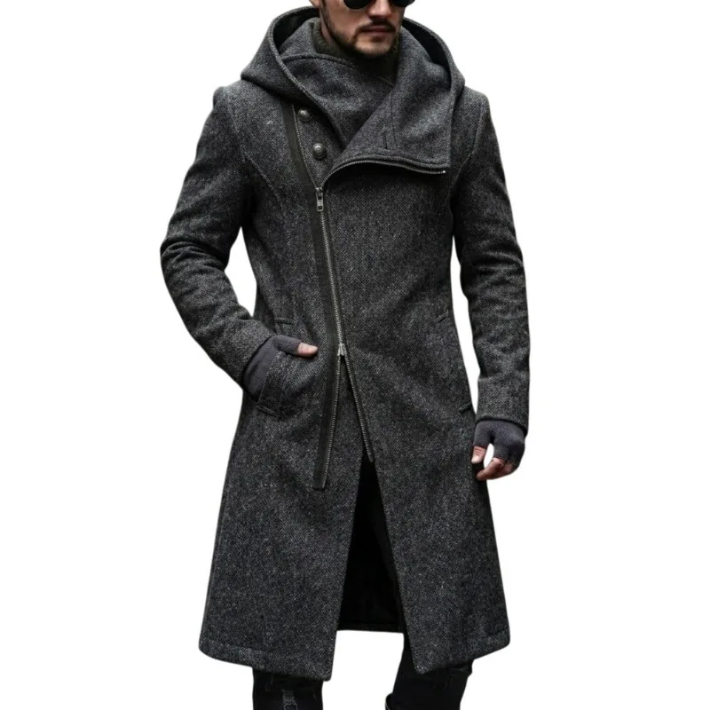 KIDWHXR Men Overcoat Autumn British Style Mid Length Male Wool Blends Jacket Simple Solid Long Sleeve Windproof Man Windbreaker