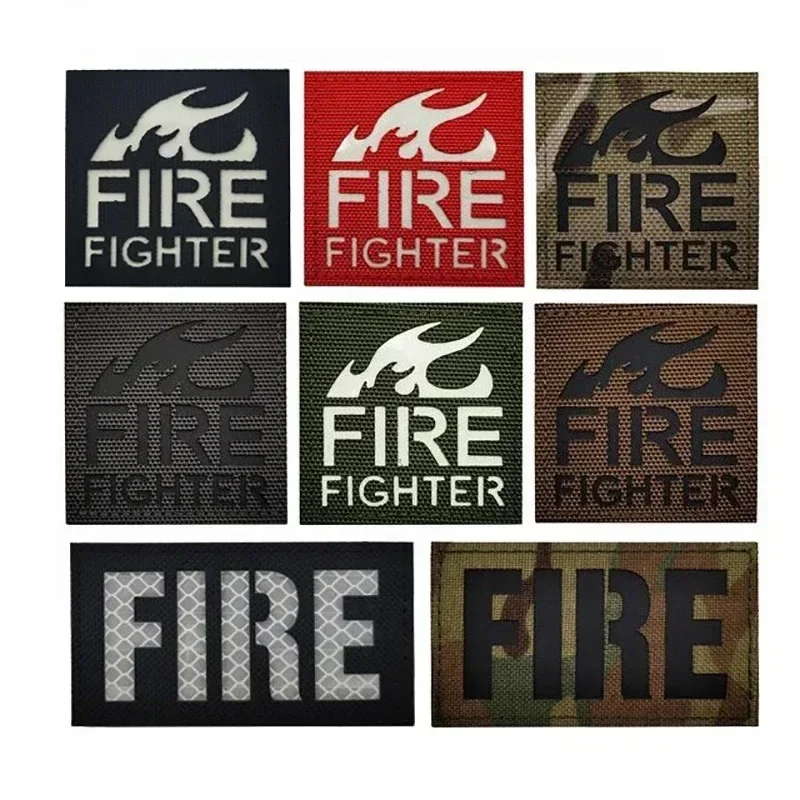 Luminous Fireman Patches Fire Fighter Mini Reflective Hook and Loop Rescue Team Logo Morale Badge Backpack Tactical Stickers