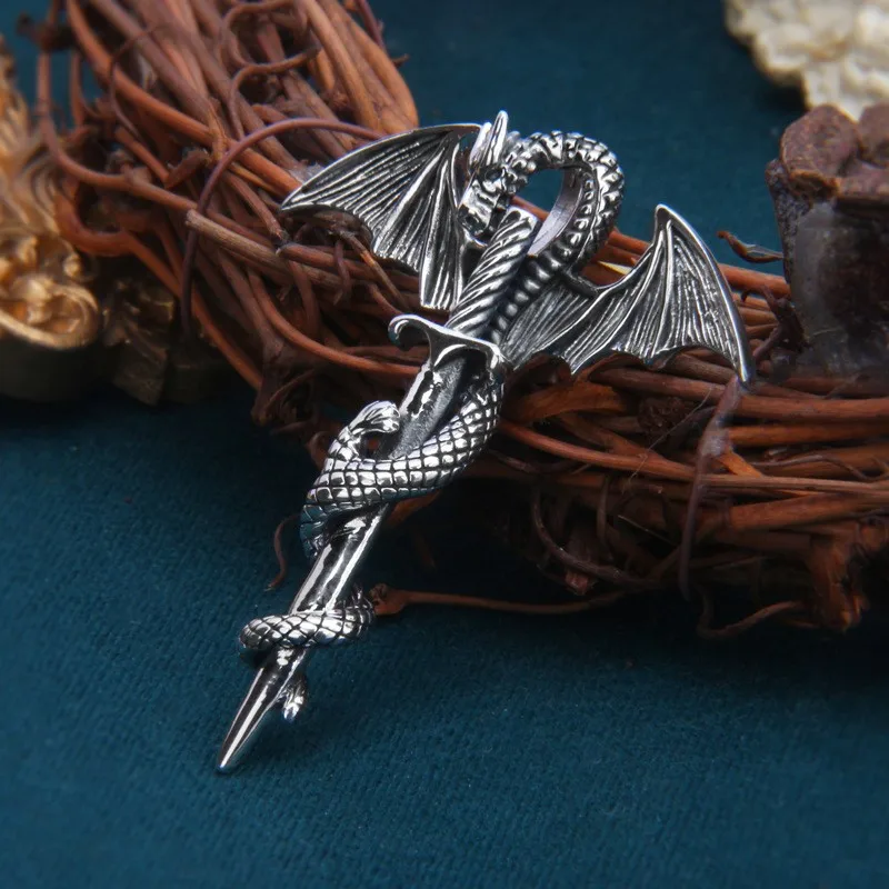 BOCAI New S925 Sterling Silver Retro Personalized Fashion Flying Dragon Sword Pendant Men's Gift