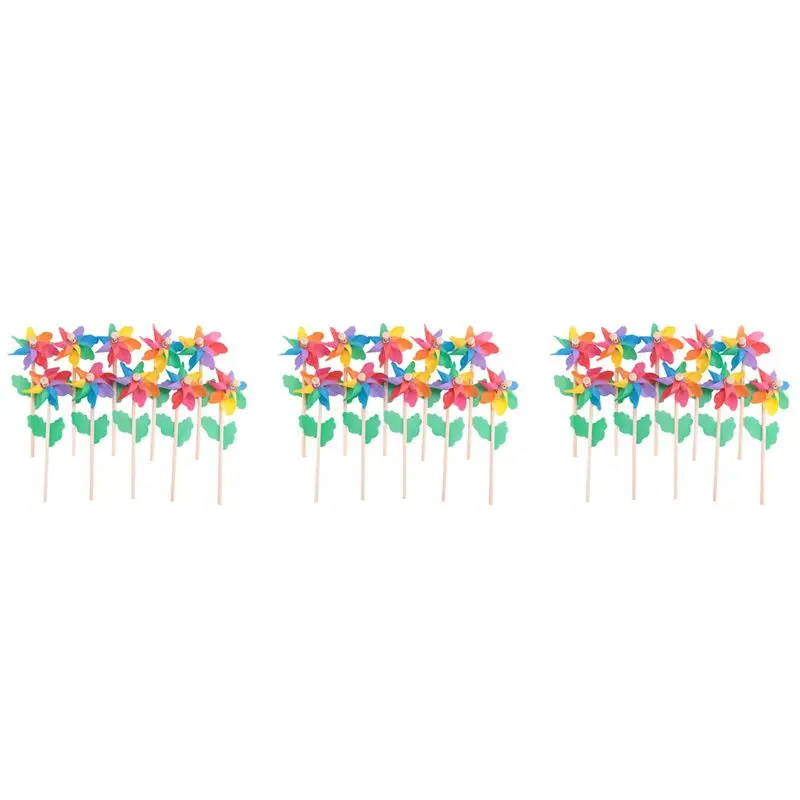 DT19-30Pcs Wooden Stick Pinwheels,Windmill Party Pinwheels DIY Pinwheels Set For Kids Garden Lawn Party Decor