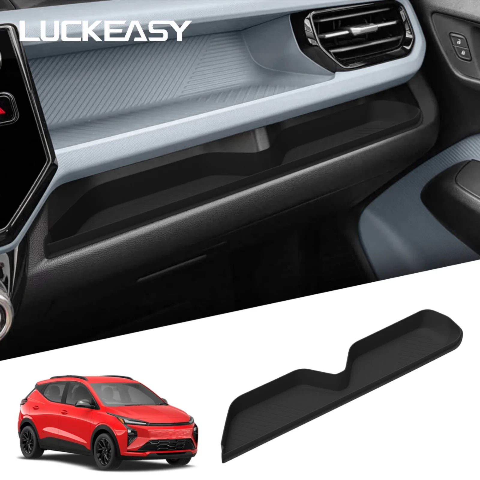 LUCKEASY Left Drive for Chevrolet/Chevy Bolt EV 2027+ Silicone Passenger Dashboard Lower Storage Tray Interior Accessories Black