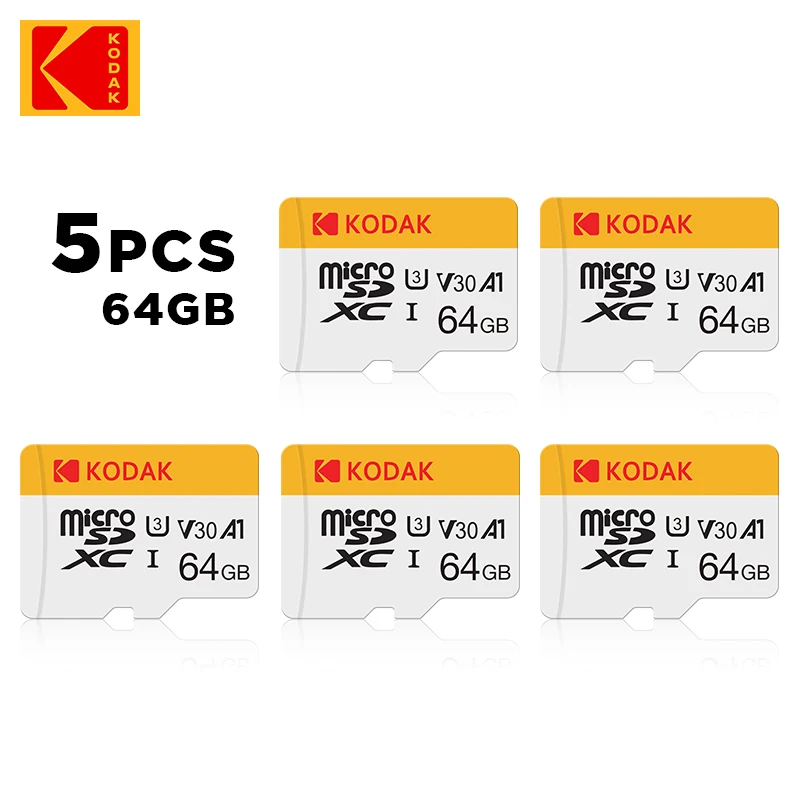 5Pcs Kodak Original Micro TF SD Cards 32GB 64GB 128GB 256G U3 V30 Flash Card 4K Full HD Memory Card TF Memory for Phone/Computer