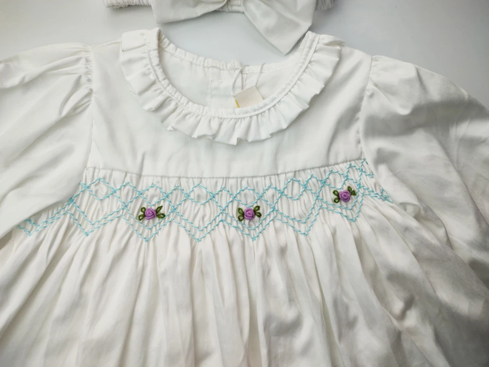 Summer Baby Girls Long Sleeve Smocked Dress Sets Suit With Shorts Headband 2024 Infant Toddler Embroidery Floral Dresses+Pants