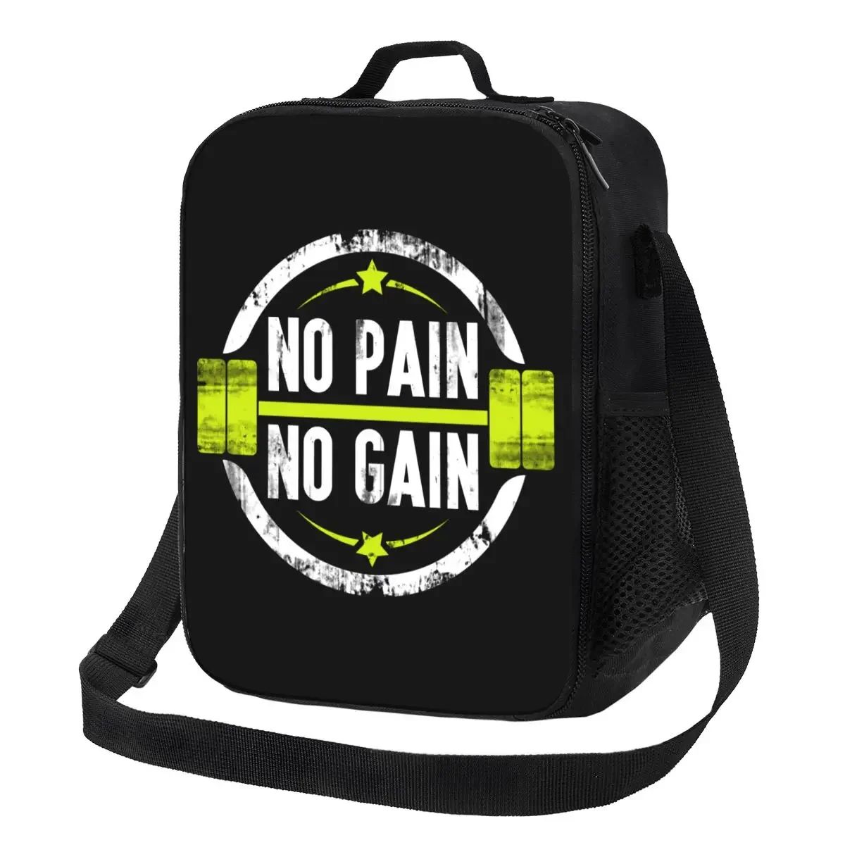 No Pain No Gain Insulated Lunch Tote Bag for Women Bodybuilding Fitness Gym Portable Thermal Cooler Food Bento Box School