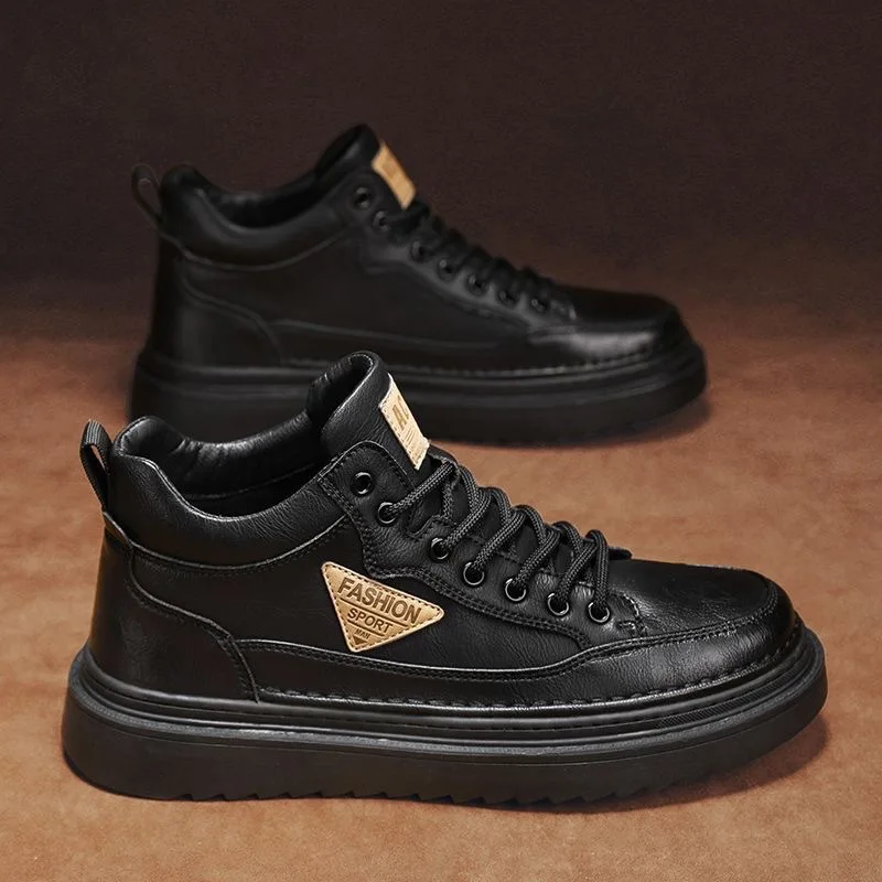 Men's Boots Fashion Leather High-top Boots 2026New Casual Leather Sneakers Lace Up Ankle Boots for Men Non Slip Platform Booties