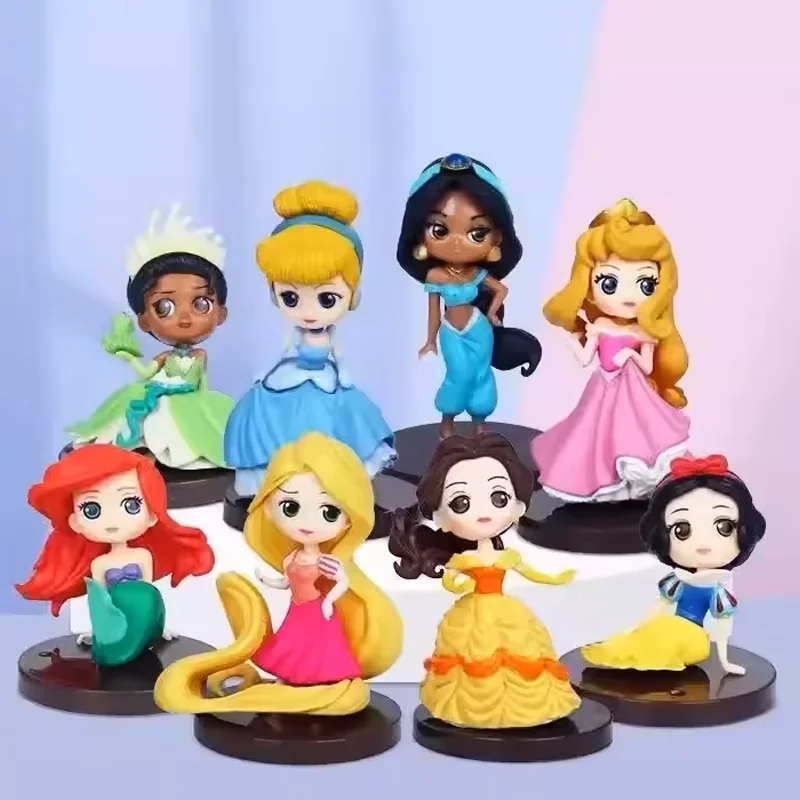8 unids/set Disney alta calidad Kawaii Q Blancanieves princesa figura de acción Ariel Belle Rapunzel sirena juguetes modelos niñas regalo