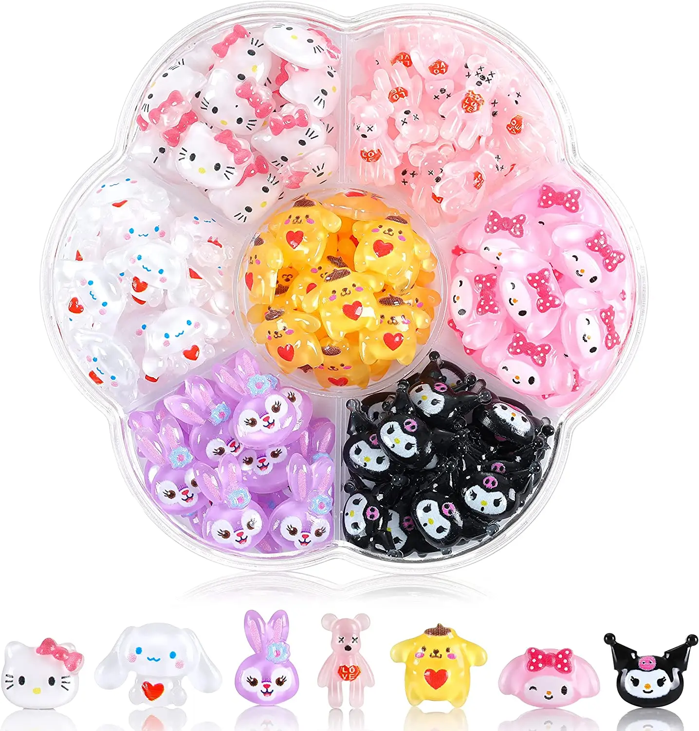 140Pcs Sanrio Nail Charms 3D Slime Resin Flatbacks Hello Kitty Kuromi Nail Charms for Nail Art Decorations Supplies