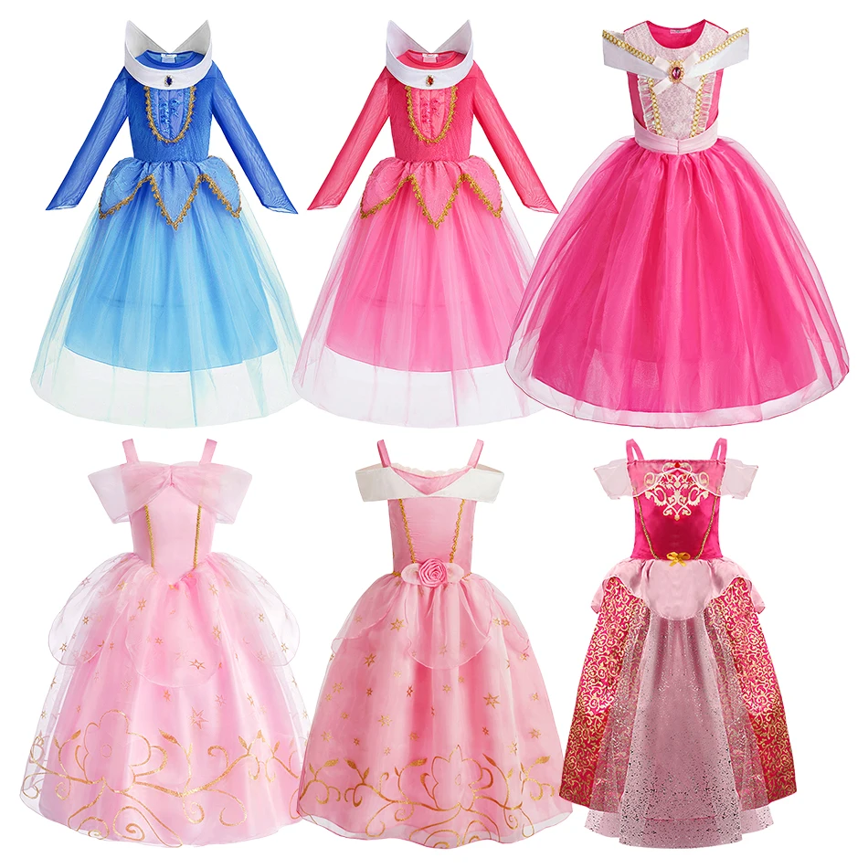 

Children Aurora Multiple Styles Carnival Clothing Kids Sleeping Beauty Evening Straps Pageant Big Bowknot Princess Cosplay Dress