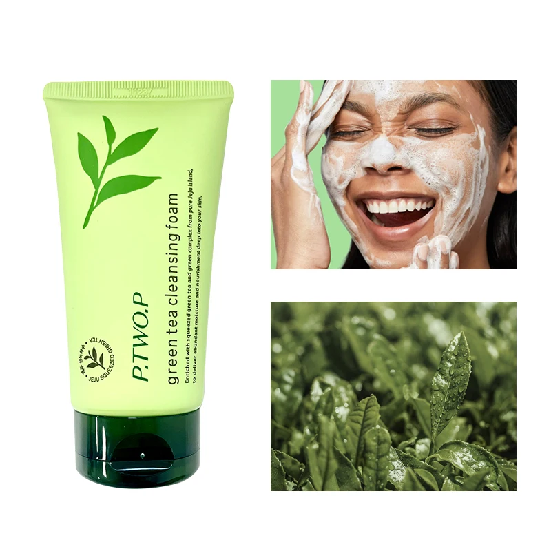 PTWOP Green Tea Cleansing Foam Facial Cleanser Face Wash Amino Oil Control Moisturizing Deep Cleansing Shrink Pores Skin Care