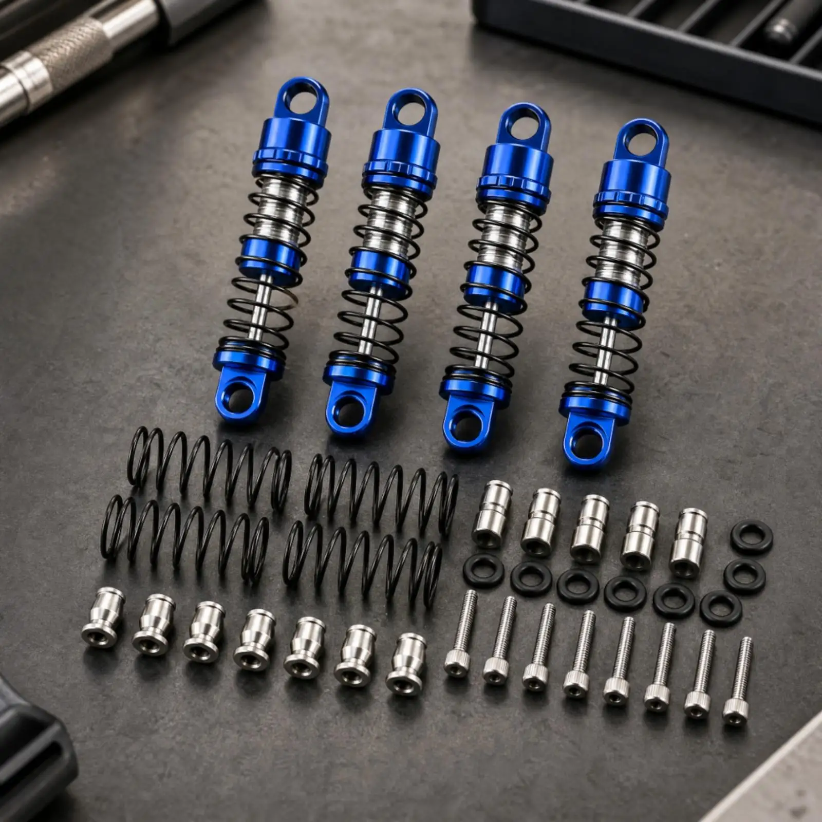 1/30 Scale Metal Shock Absorber Spring for SCX30 Crawler Replacement Coil Spring Damper Kit with Rubber Bushings for Trail