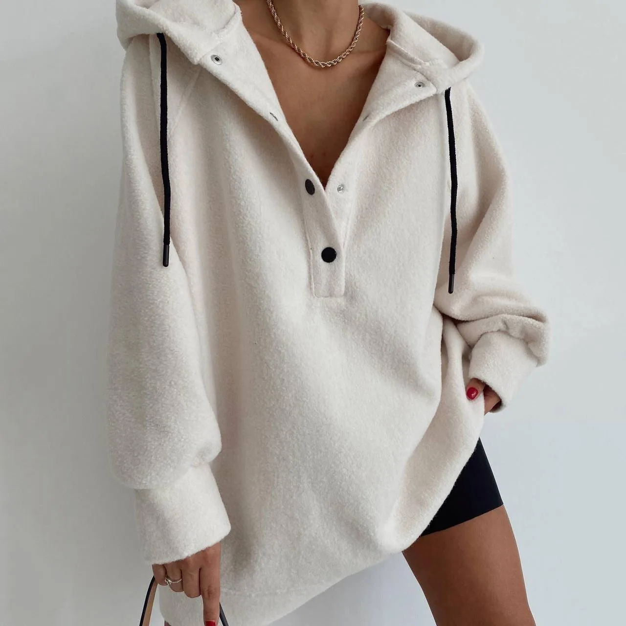 

Sudadera Con Capucha Mujer зимняя плюшевая толстовка с капюшоном, женская толстовка на половину пуговиц, новая однотонная повседневная толстовка с капюшоном для поездок на работу