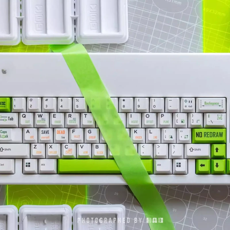 Retro:NO REDRAW cad－ver Il Domi key keycaps custom PBT white and green full set keycap cute cartoon anime point key caps gamers
