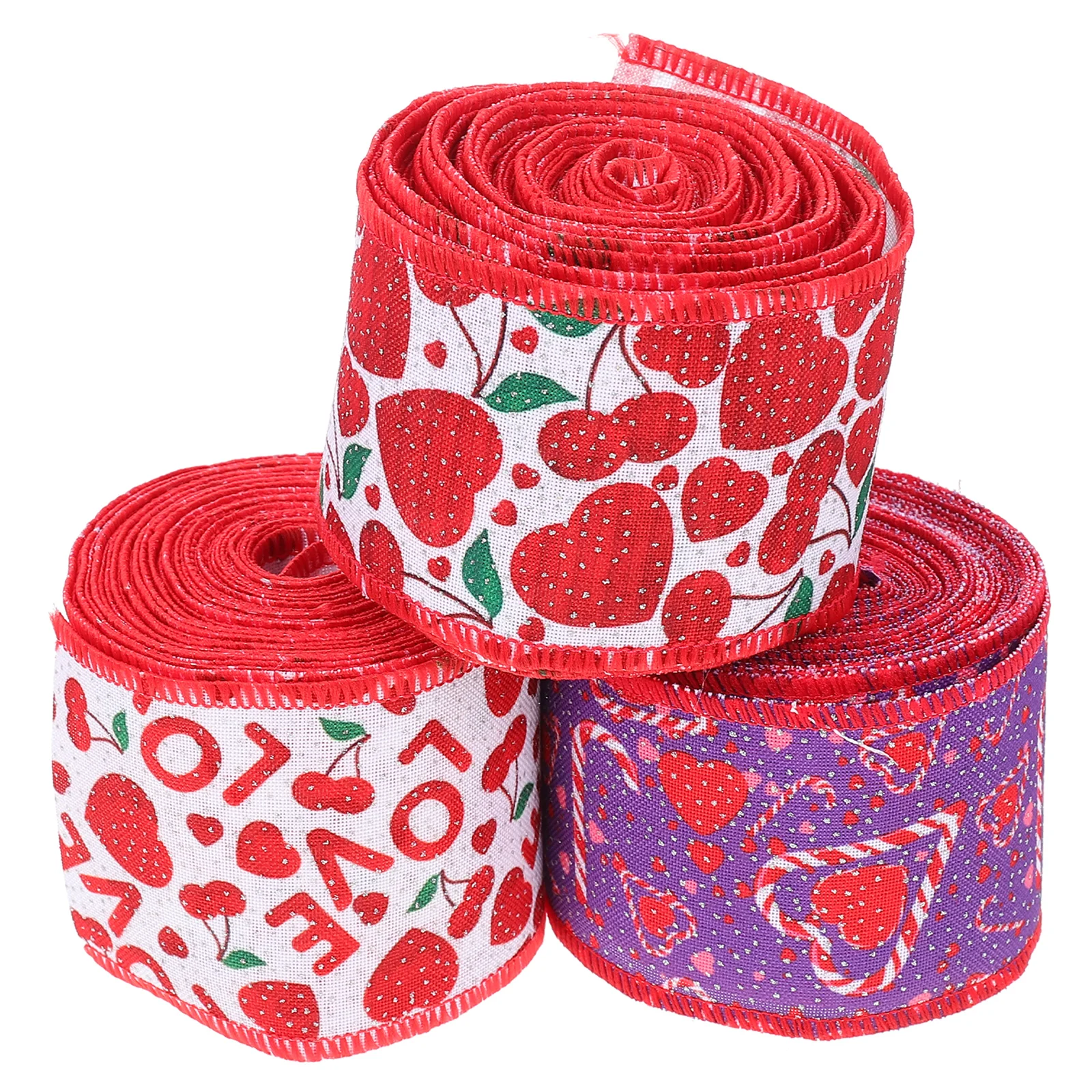 

Valentines Day Bow Ribbon 3 Rolls Decoration Wired Tie Party Ribbons Density Weave Without Fraying Ends Festival Gift Wrapping