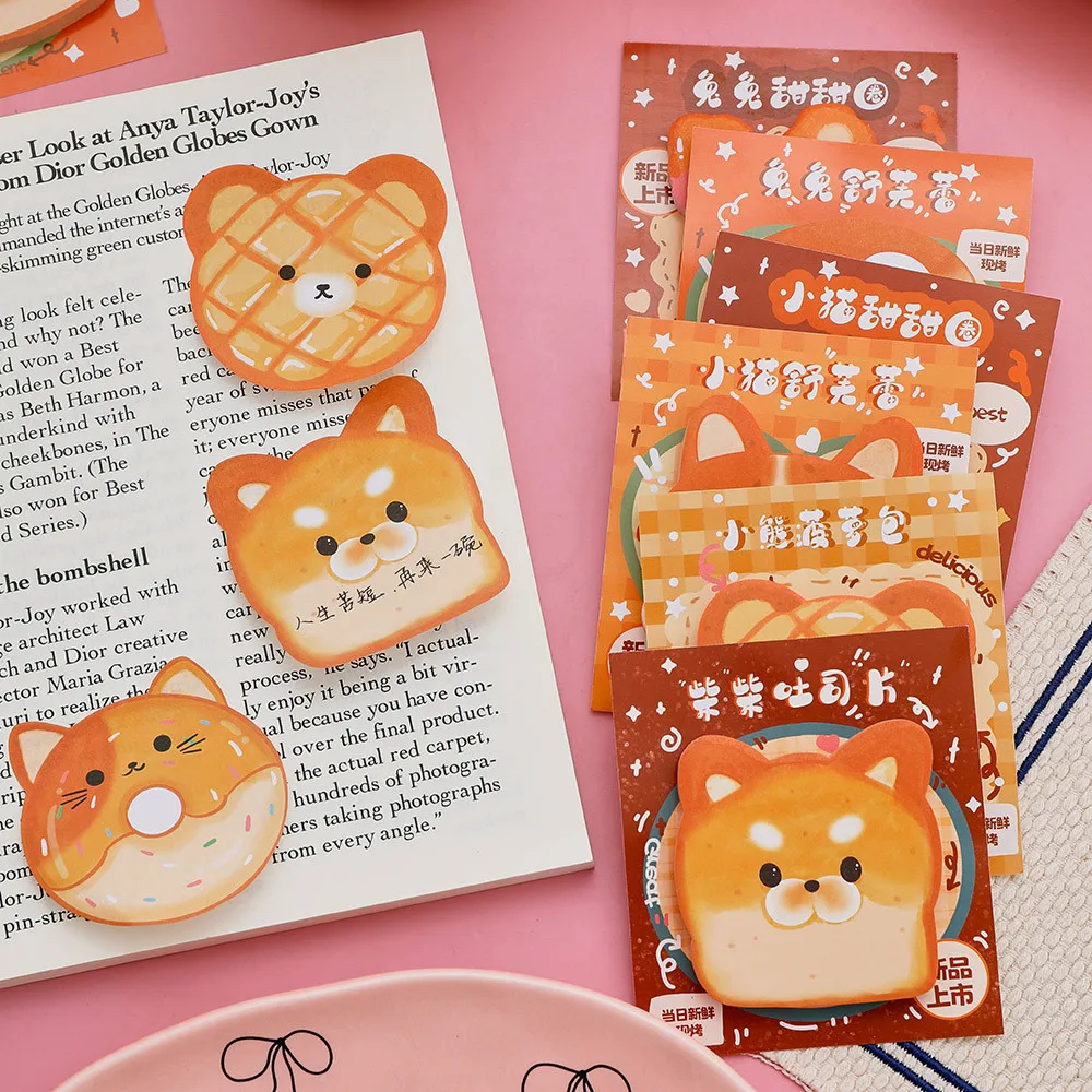 Cute Sticky Notes Cartoon Sticky Notes Toast Bread Shape Markers Flags Self-Stick Memo Message Pads Students Home Office