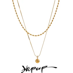 Yhpup Popular Stainless Steel Double Layer Chain Overlay Necklace Drop Beads Daily Arrivals Jewelry Water Resistant
