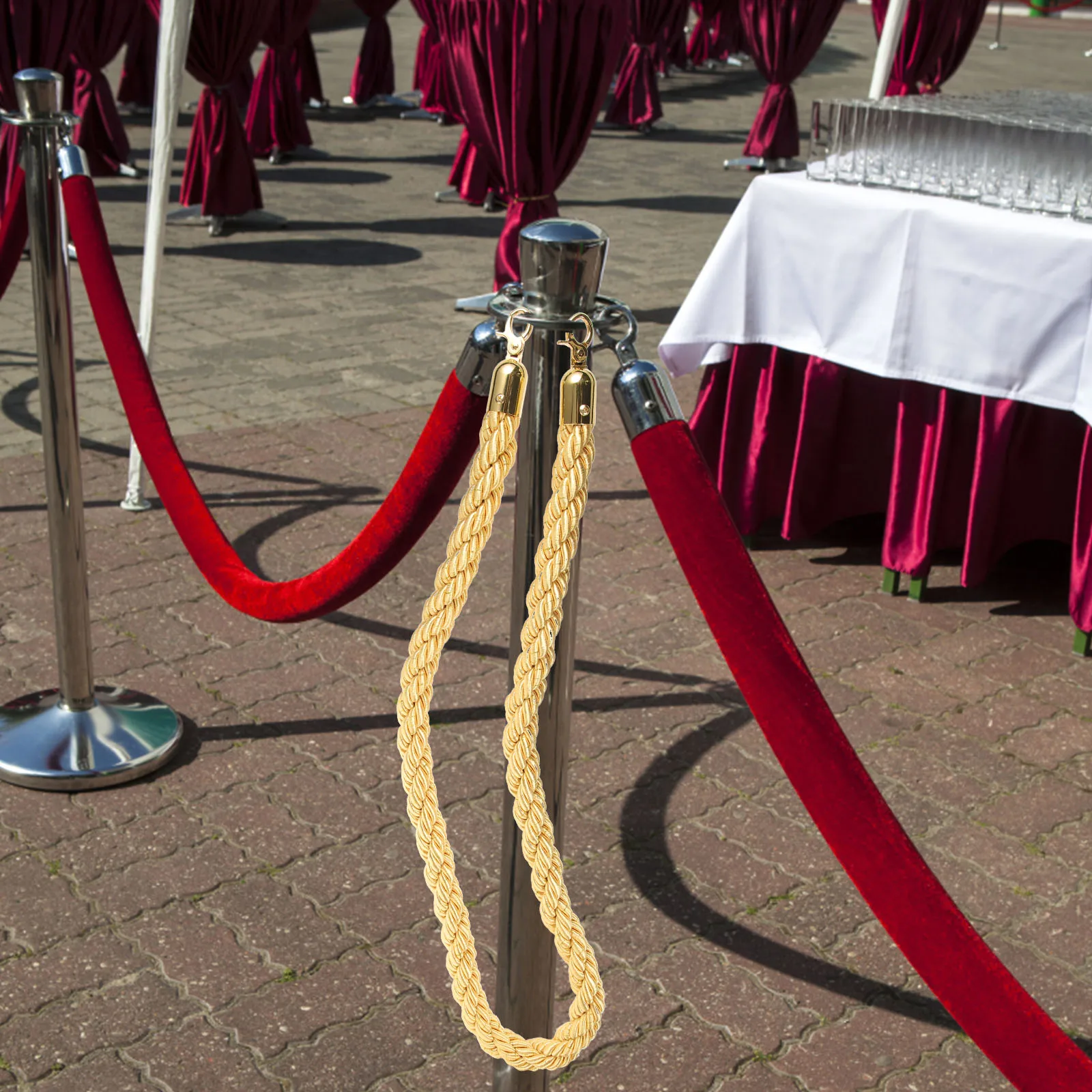 

1M Stainless Isolation Pile 1.5M Golden Stanchions Flax Barrier Rope With Hooks Queue Barrier Crowd Control Rope Hooks