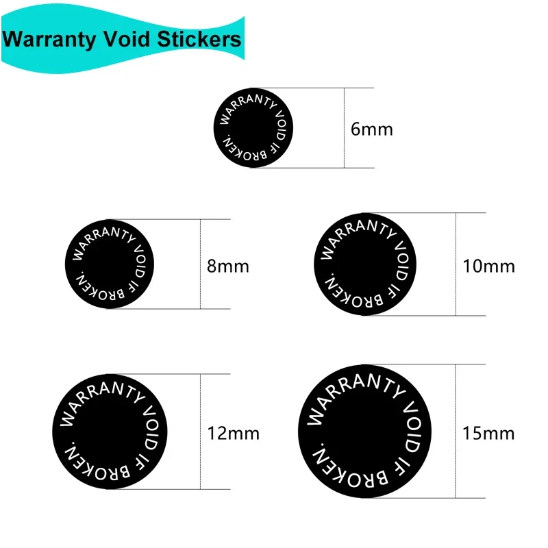 6/8/10/12/15mm Warranty Void Security Seal Screw Hole Sticker Tamper Evident Paper Removal Proof Open Invalid Warning Stamp