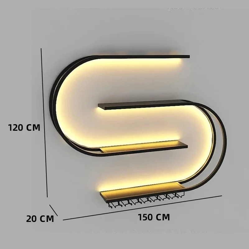 Kreative Kunst Weinschränke Designer Eisen Bar Wandmontiertes Weinregal Nordic Barmöbel Zuhause mit leichtem Regal im Industriestil