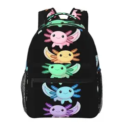 Rainbow Axolotl Backpacks Boys Girls Bookbag Children School Bags Cartoon Travel Rucksack Shoulder Bag Large Capacity