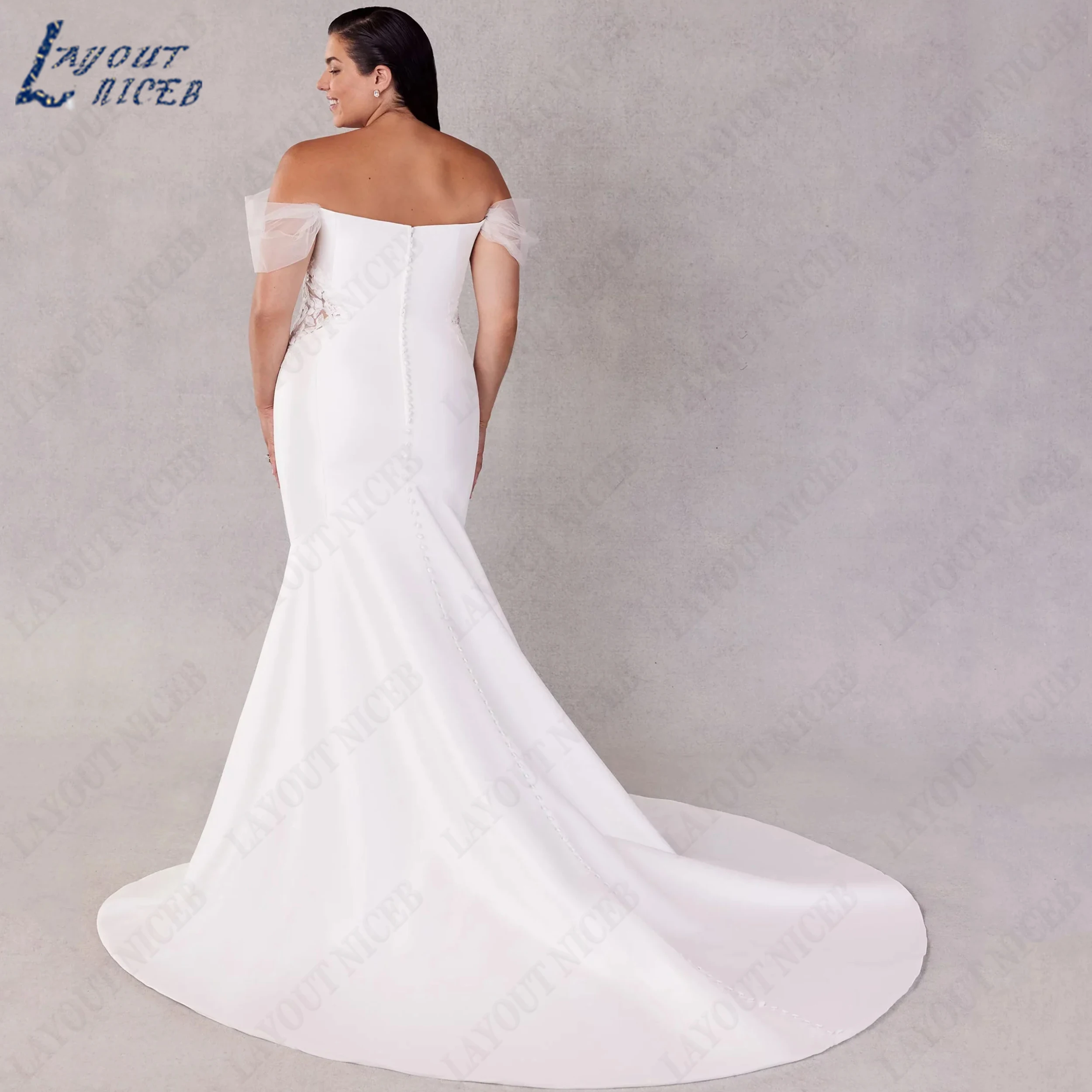 LAYOUT NICEB Mermaid Plus Size Bridal Gown Off The Shoulder Wedding Dress Boat Neck  Soft Satin Bride Dresses Customized