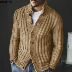 Suéter grueso y cálido para hombre, cárdigan de punto Vintage de manga larga, abrigos informales, chaqueta, ropa de otoño e invierno, 2024