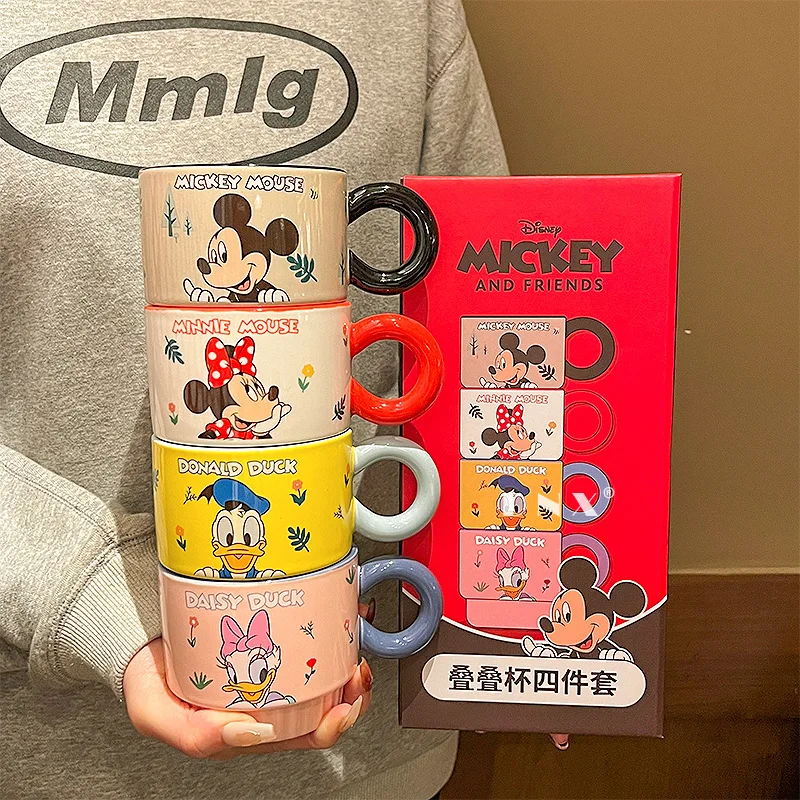 Cartoon Disney Mickey Minnie 2 Pieces Set Of Ceramic Mugs 4 Pieces Set Of Household Cups Couple Mugs Christmas Gift