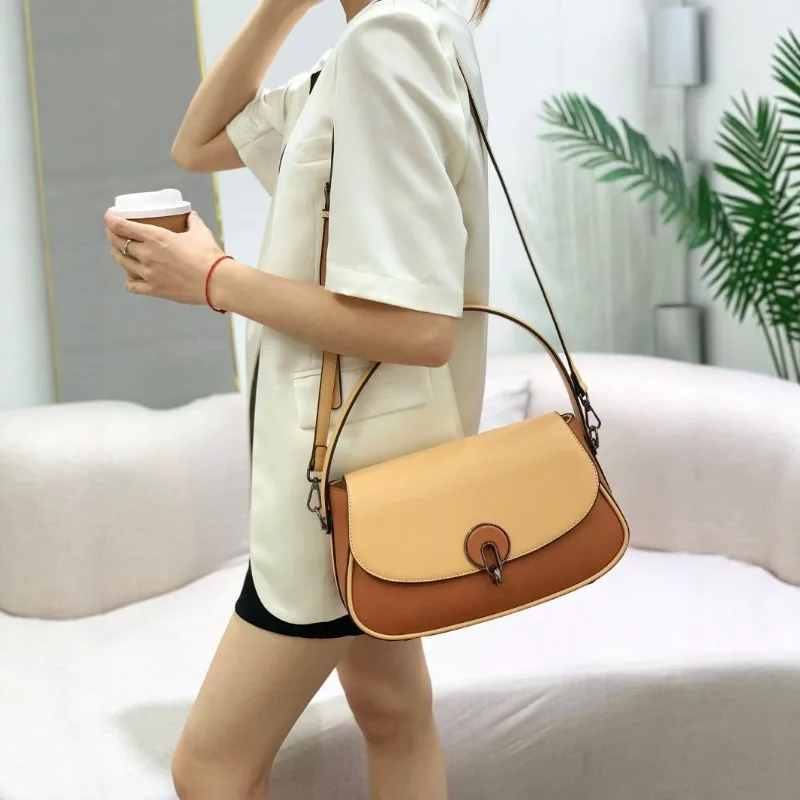 Simple shell women's bag new splicing silver buckle versatile shoulder niche fashion premium messenger bag