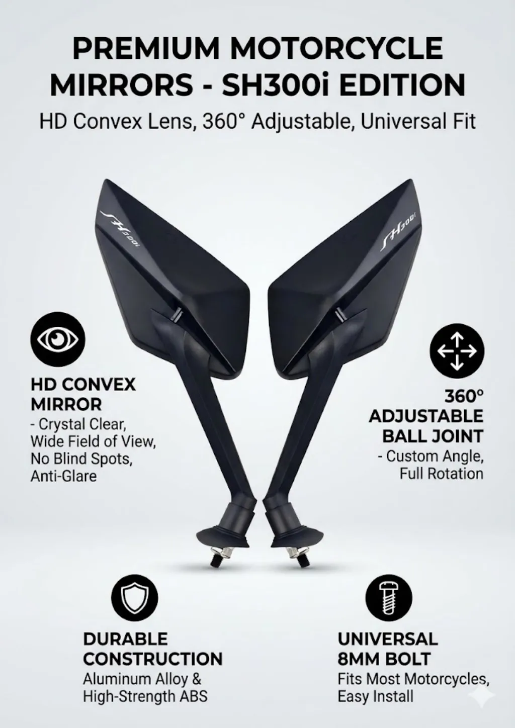 Nuevo espejo retrovisor para motocicleta de instalación sencilla y moderno para HONDA SH300i SH 300i SH300 sh300i SH-300I