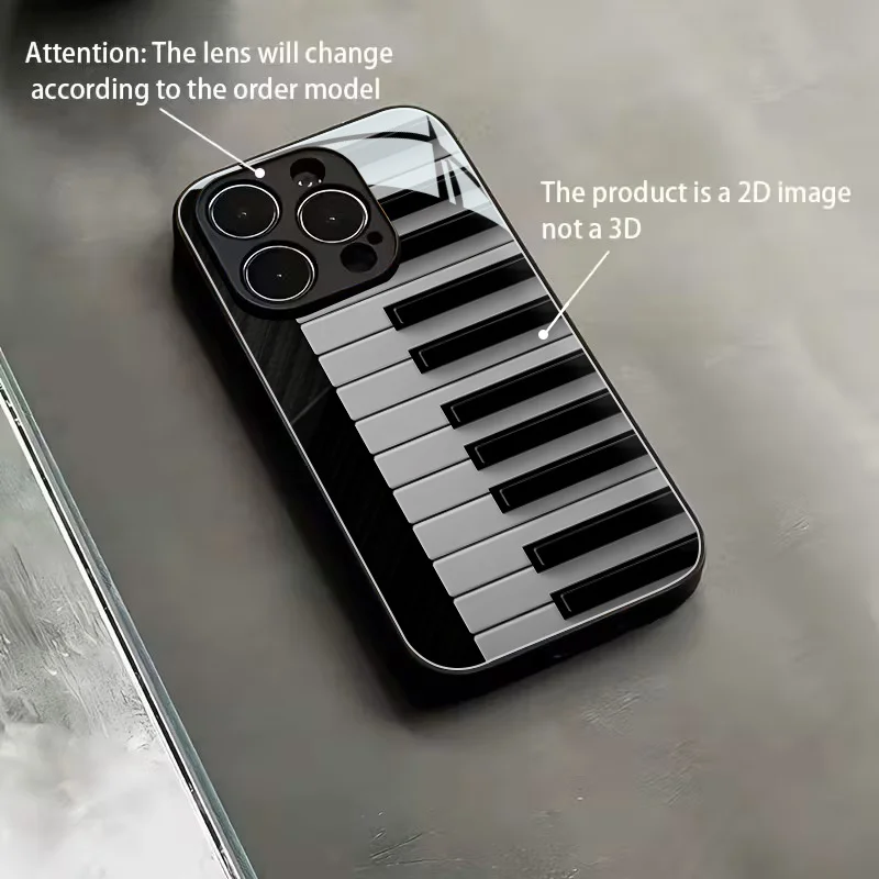 A fashionable and innovative phone case, featuring piano key and musical note designs, suitable for the latest iPhone models.