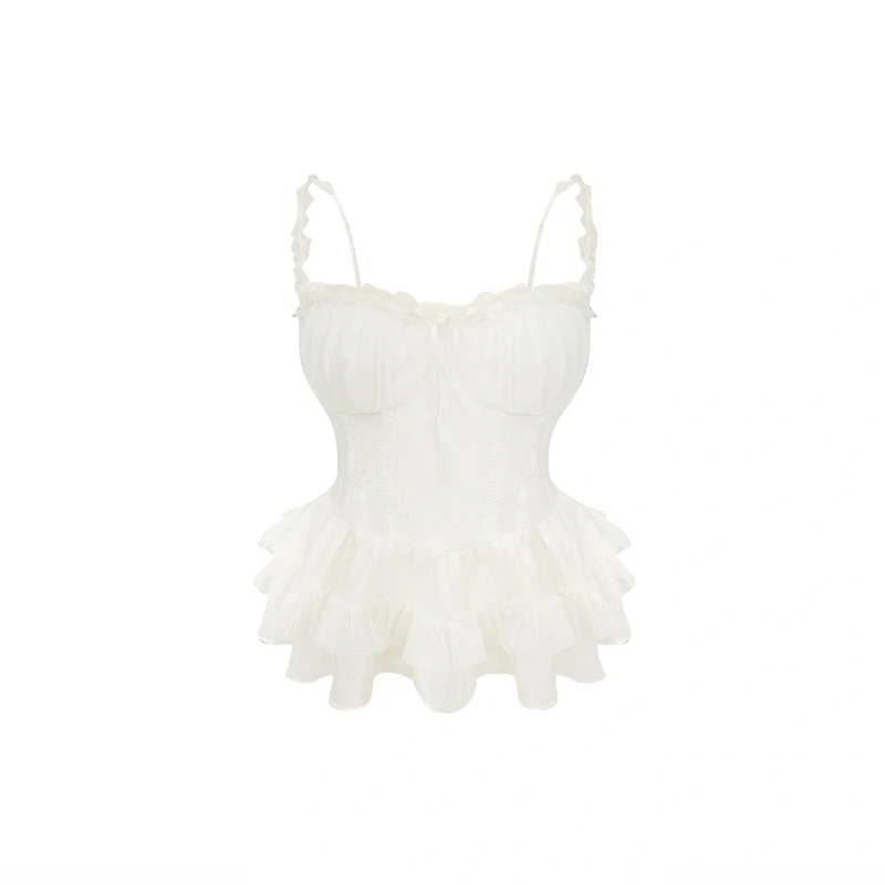 2025 Autumn Princess Style Lace Trim Slimming Camisoles Hot Girl Top And Shorts For Women's Kawaii Clothes Y2k Boat Neck Slings