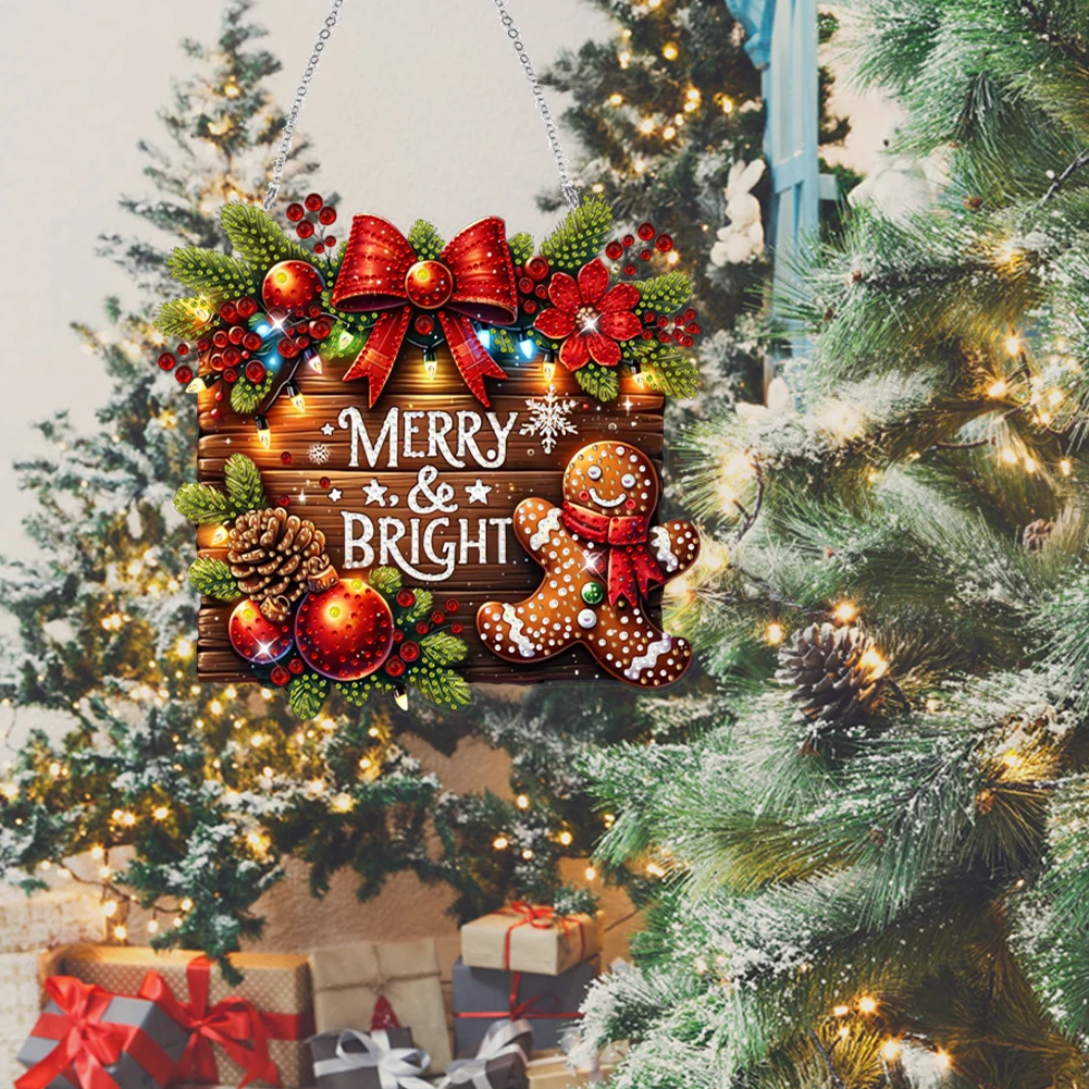 

Деревянные подвесные украшения для окон в форме рождественских фигурок, набор для алмазной вышивки со стразами, декор для дома