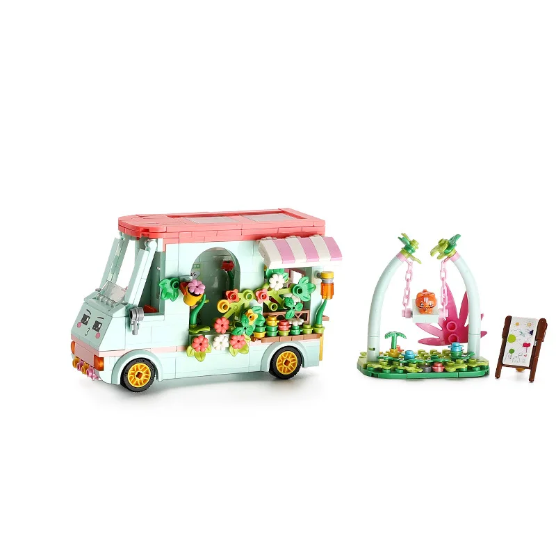 Negozio di camion alimentari Mini set di mattoncini da costruzione Giocattoli da costruzione per bambini Ragazze Regalo di mattoni di assemblaggio educativo di 14 anni