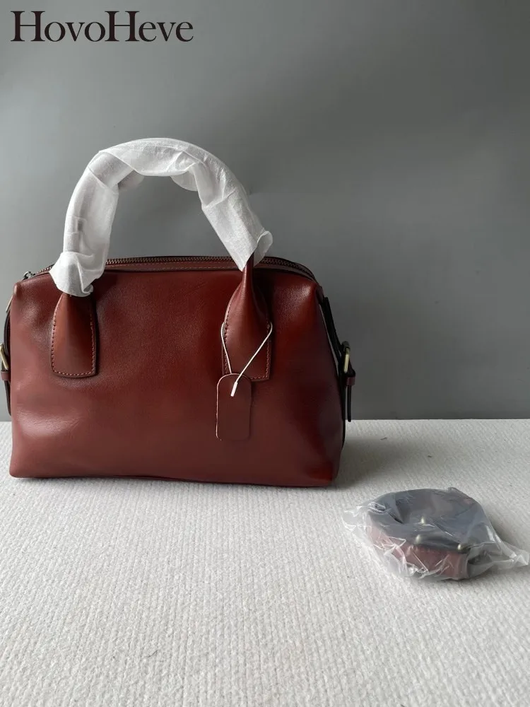 

Винтажная женская сумка из натуральной кожи, модная сумка с одним ремешком, мягкая подушка, однотонная сумка из воловьей кожи на молнии через плечо, сумка для боулинга