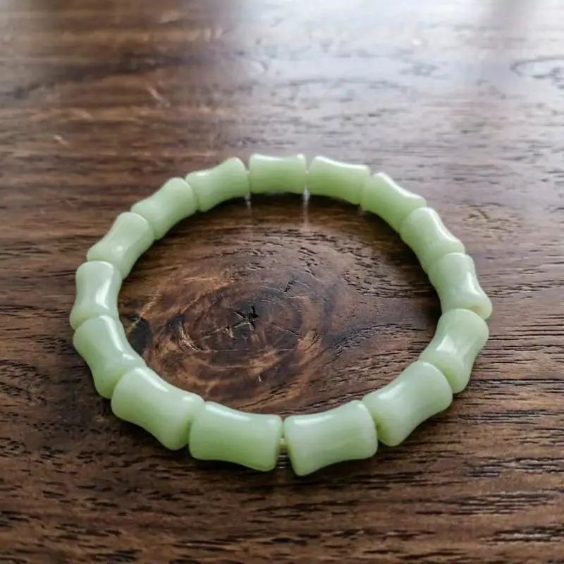Imitation Jade Bamboo Shape Beaded Bracelets For Women Healing Jewelry With Elastic Cord