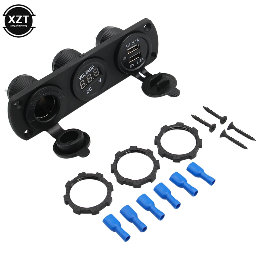 12-24V Cigarette Lighter Socket Splitter 3 in1 Waterproof 4.2A Dual USB Charger Socket Panel LED Voltmeter for Car Boat Truck