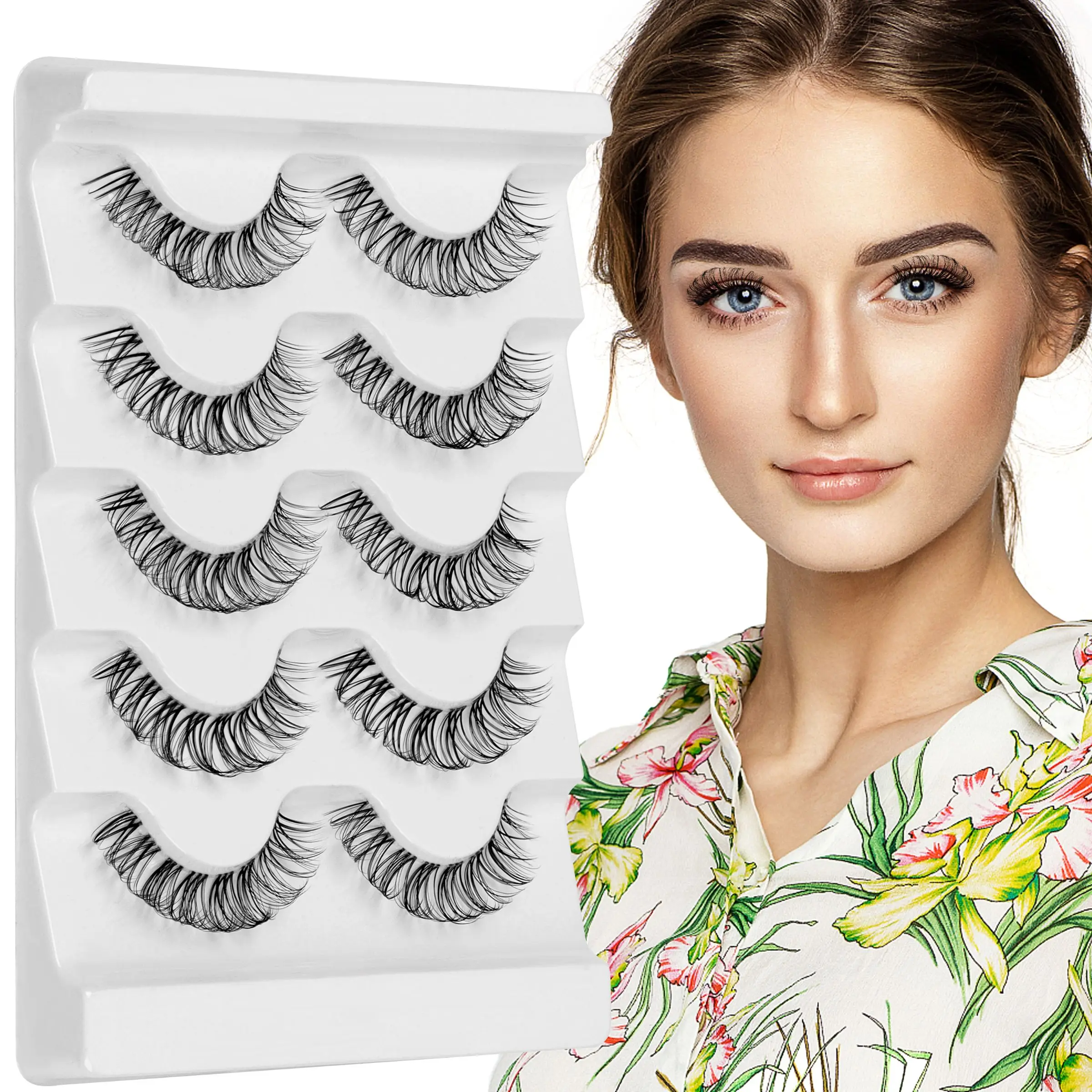 

Cat Eye Wispy False Lashes Russian Strip Lashes Clear Band Eyelash Extension False Eyelashes