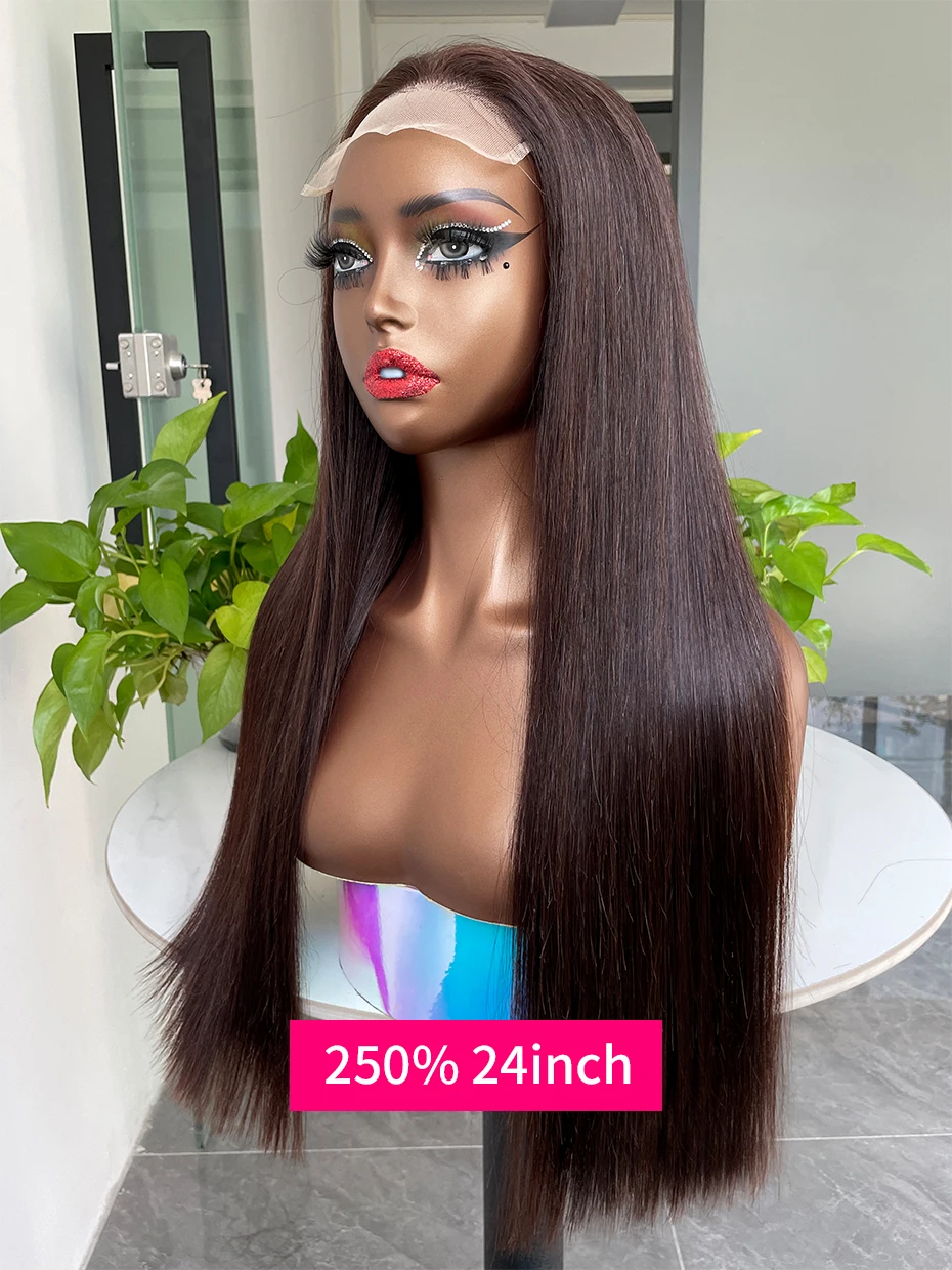 100% Raw Vietnamese Double Drawn 13x4 Bob Human Hair Wig Bone Straight Lace Frontal Human Hair Wigs #2 Brown Colored 250 Density