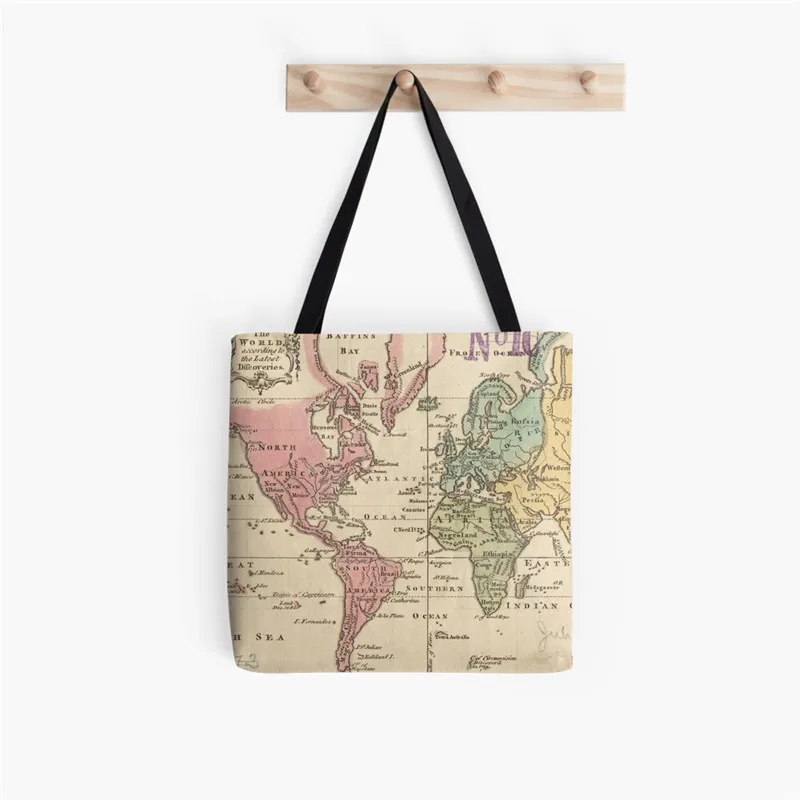 Забавная винтажная Сумка-тоут с картой мира, женская сумка-тоут с принтом в стиле Харадзюку, Женская холщовая сумка-шоппер на плечо