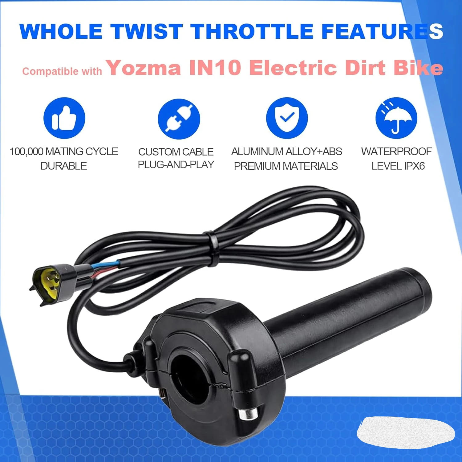 Compatible Fit for Yozma IN10 Valtinsu Strike Shadow SX Electric Dirt Bike Twist Throttle, Full Twist Throttle Handle with Male