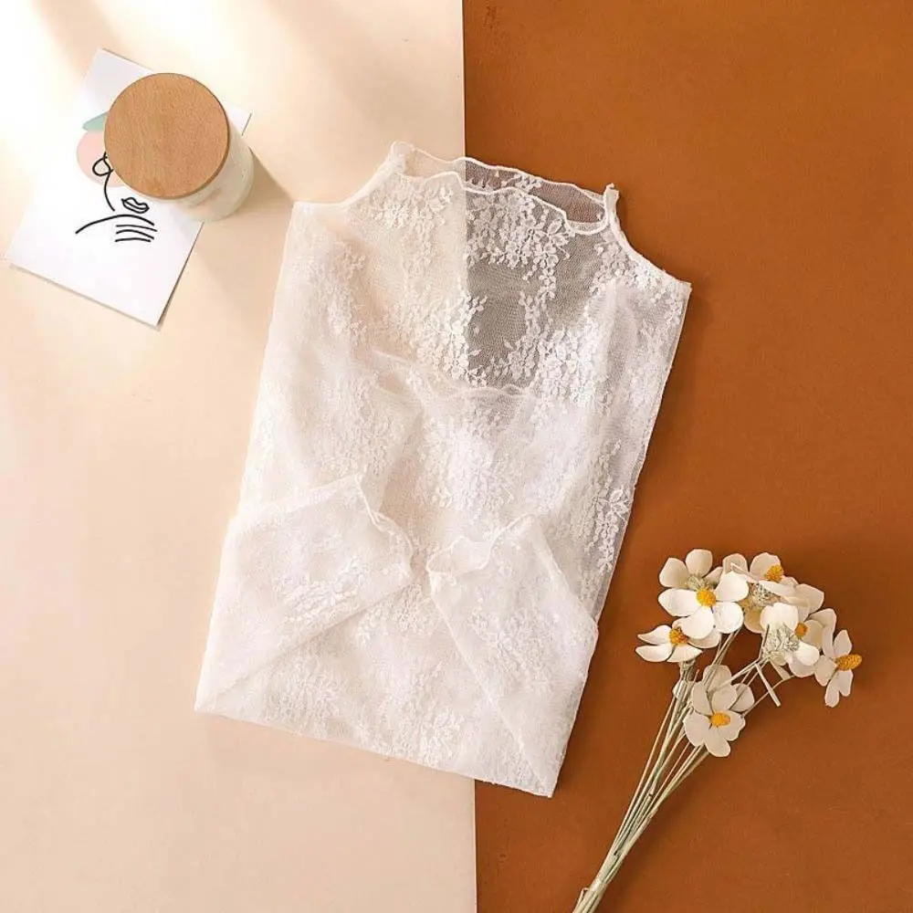 Sweet Mesh Transparent T-shirt Hollow Undershirt Lace Floral Shirts Long Sleeve Sheer Tees See Through Tops Spring Autumn