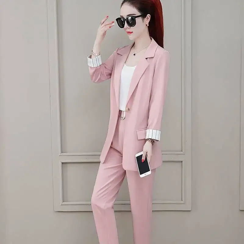 Two Piece Set Pants for Women Professional Trouser Suit Blazer and Womens 2 Pant Sets Top Outfit Wear To Work Office Pink Classy