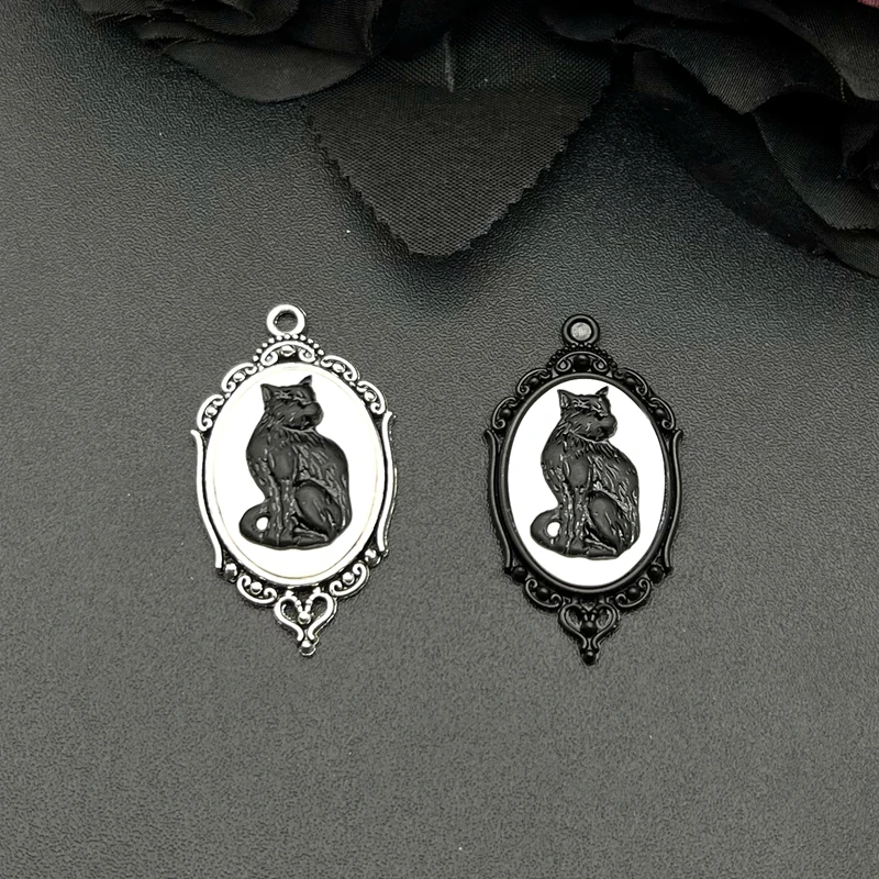 Dijes de camafeo de gato negro gótico Vintage, colgante de bruja de Halloween, 4 piezas, 42x24mm, apto para la fabricación de joyas, accesorios de