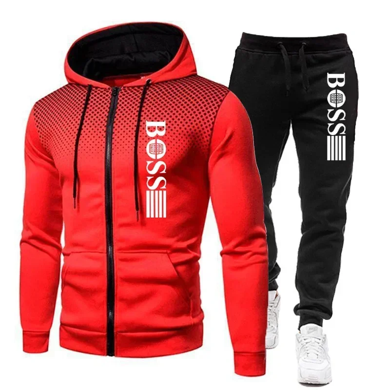 2025 New Men's Zippered Hoodie + Casual Pants Set for Autumn and Winter Fashion and Warm Sportswear Two-piece Set