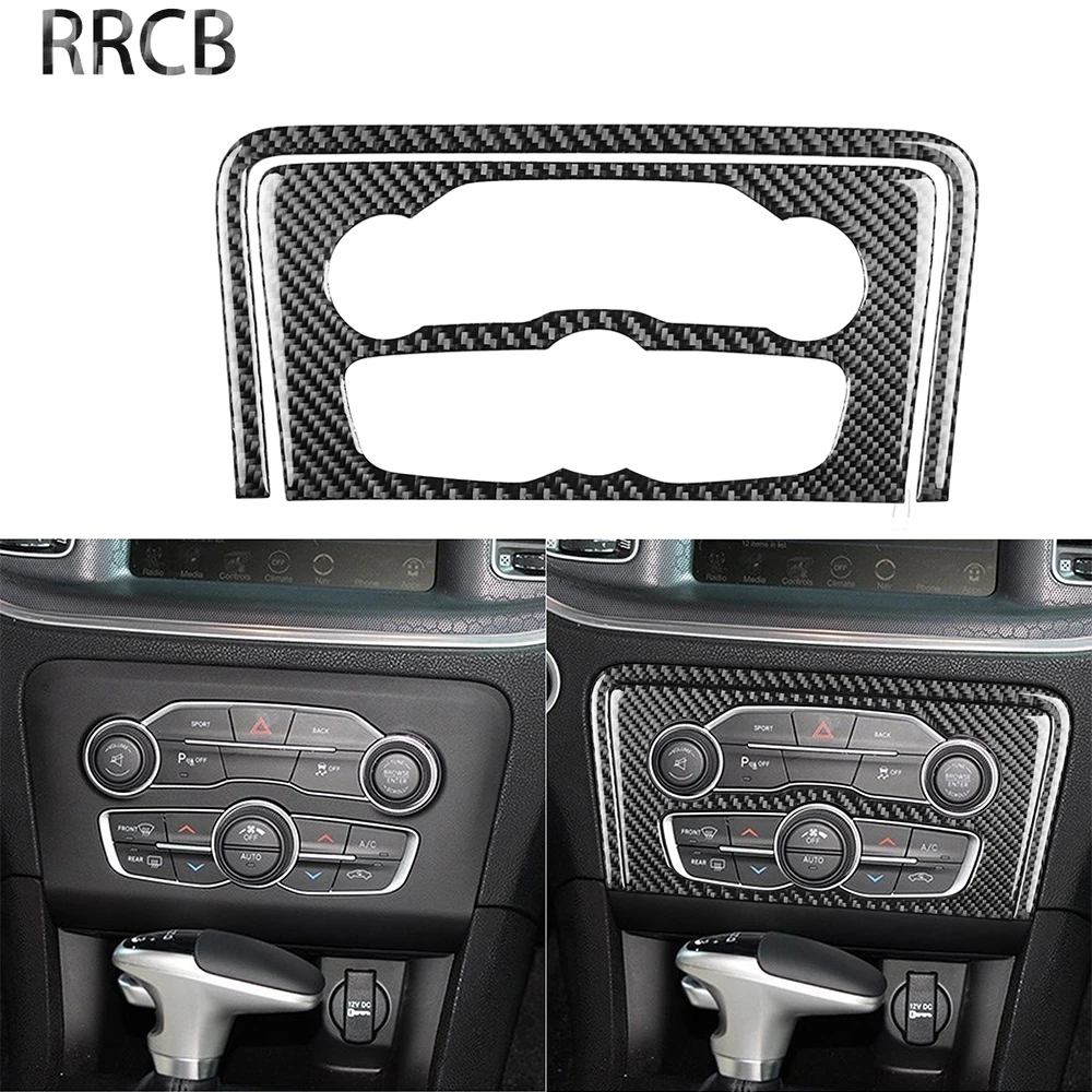 

For Dodge Charger 2015-up Real Carbon Fiber Car Decal Auto Central Control Air Conditioning Switch AC CD Panel Trim Strip LHD