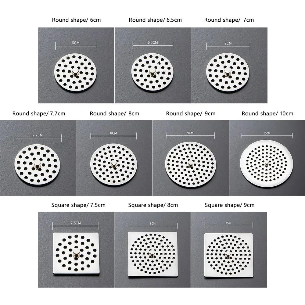 Filtro de pia de aço inoxidável com alça Rede de drenagem de piso Forma redonda e quadrada Tampa de drenagem Filtro de cabelo Rede de drenagem