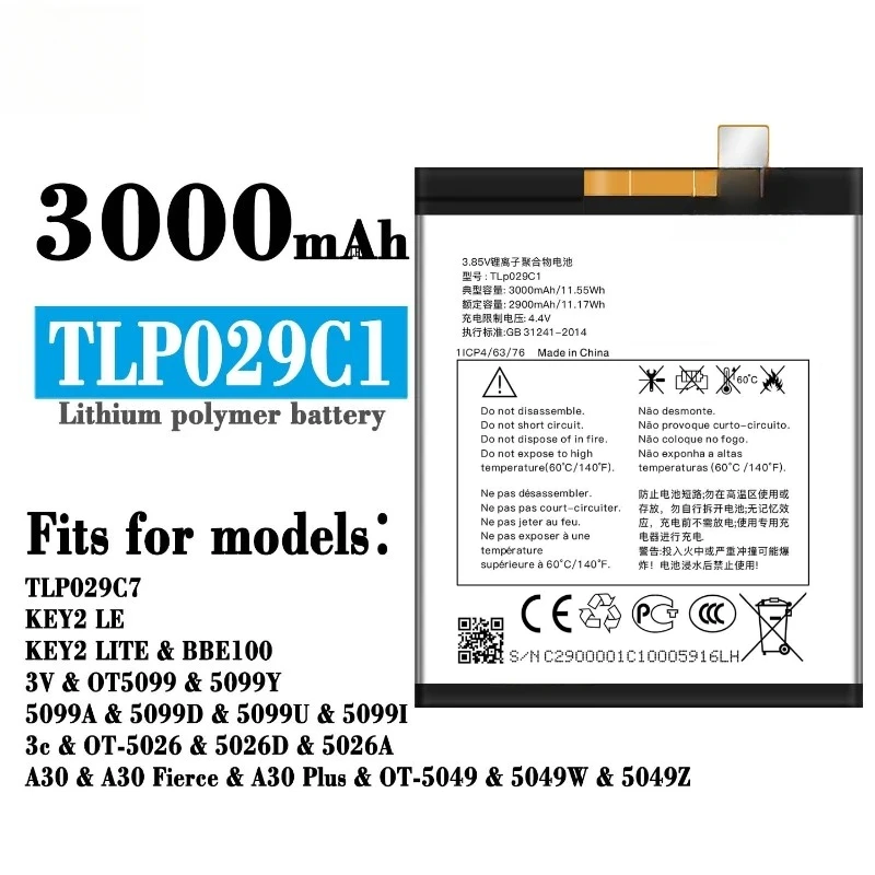 New TLP029C1 3000mAh Mobile Phone Battery for TCL Alcatel A30 Fierce A30 Plus OT-5049S OT-5049Z for Blackberry Key2 LE + Tools